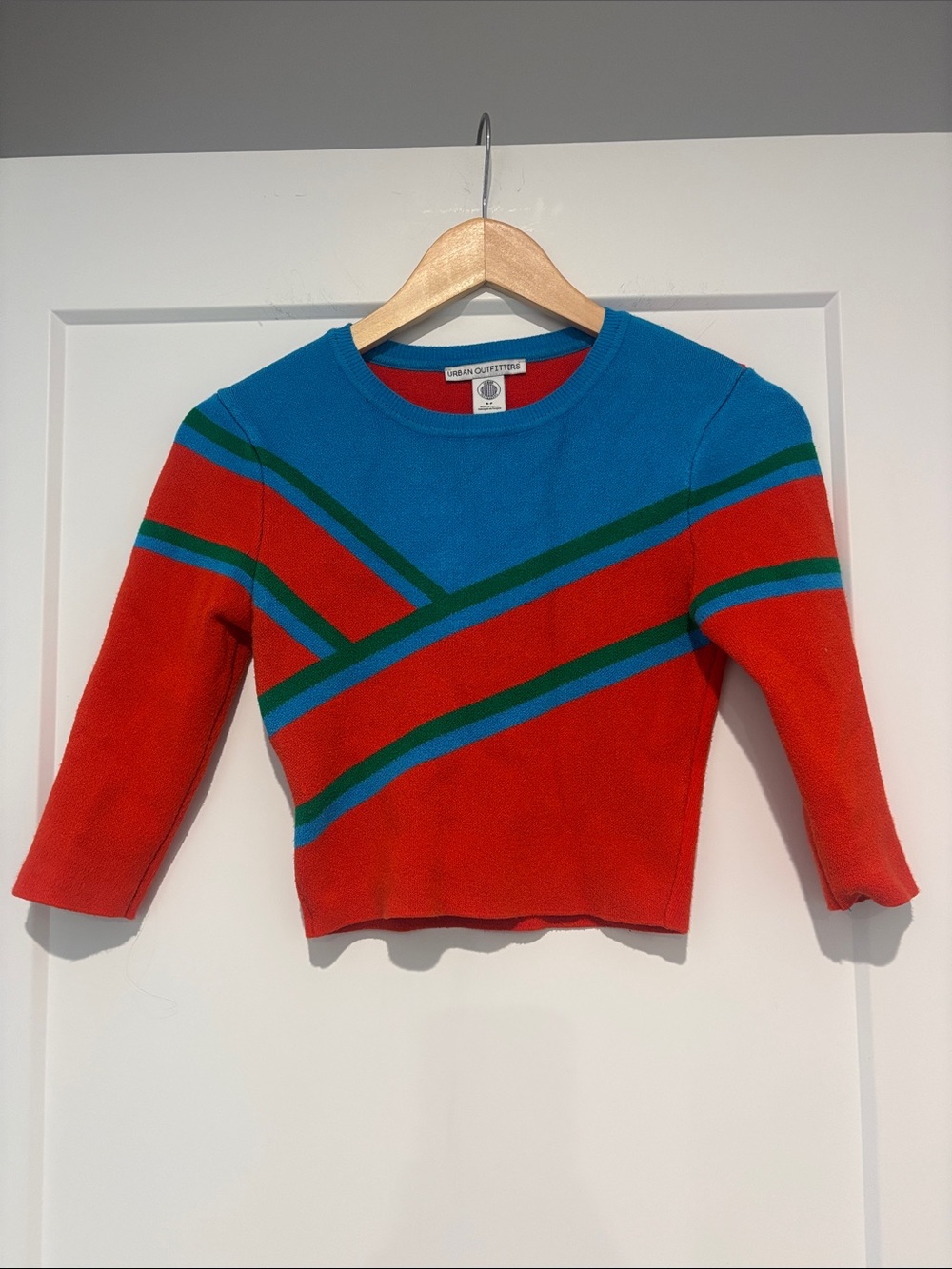Urban Outfitters Blue and Red Colorblock Crewneck Sweater